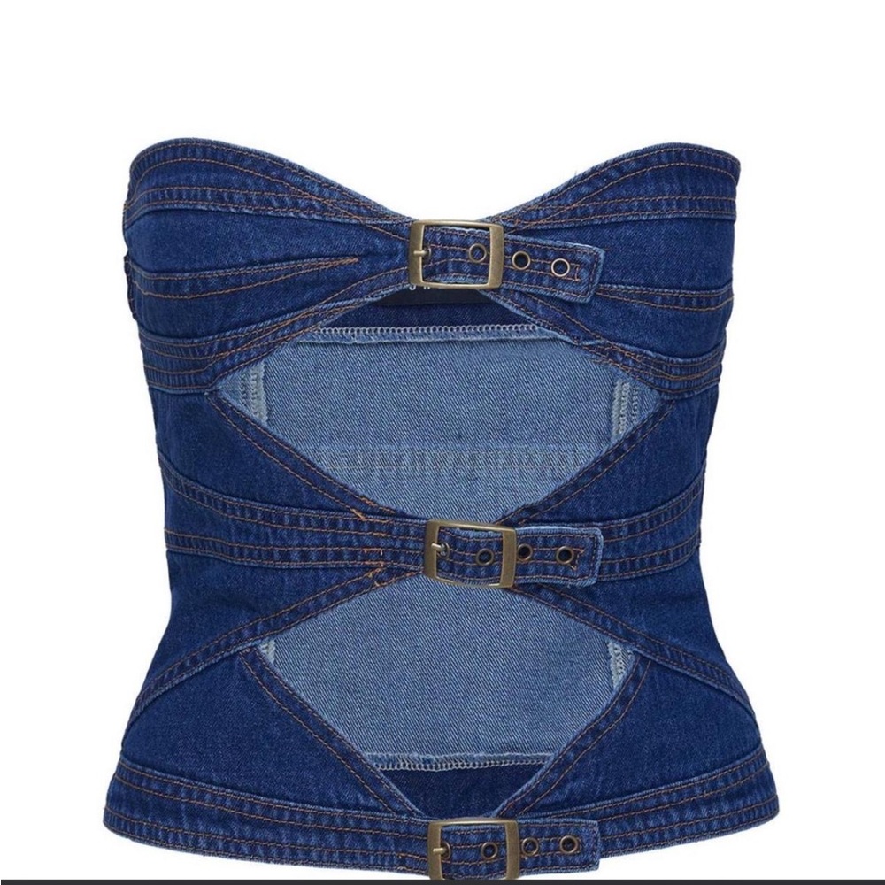 Princess Polly Lioness blue denim cut out corset top